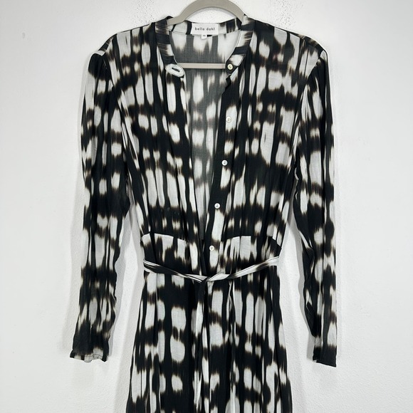 Bella Dahl XS Black White Print Rayon Maxi Dress Button Front Long Sleeve Resort - Picture 3 of 14